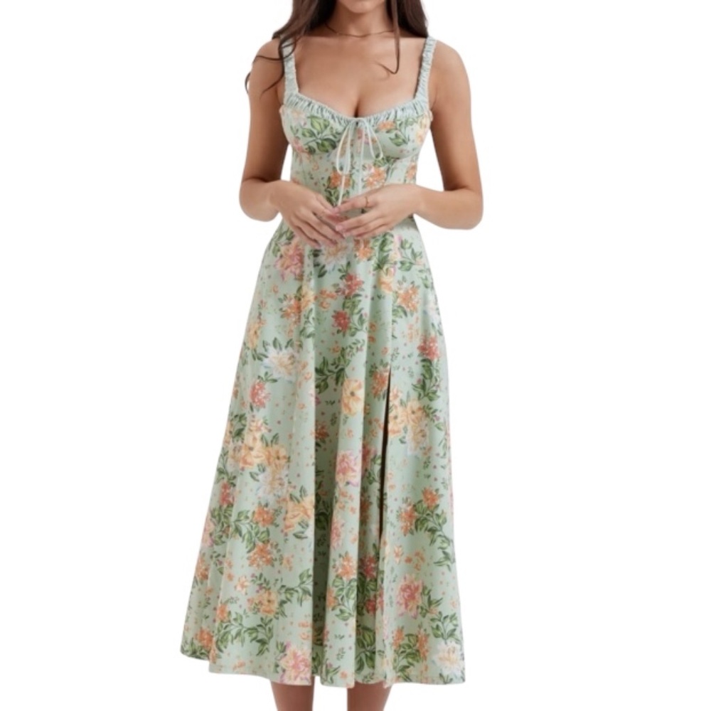 House of CB Sabrina Floral Print Corset Bustier Midi Floral Dress with Box